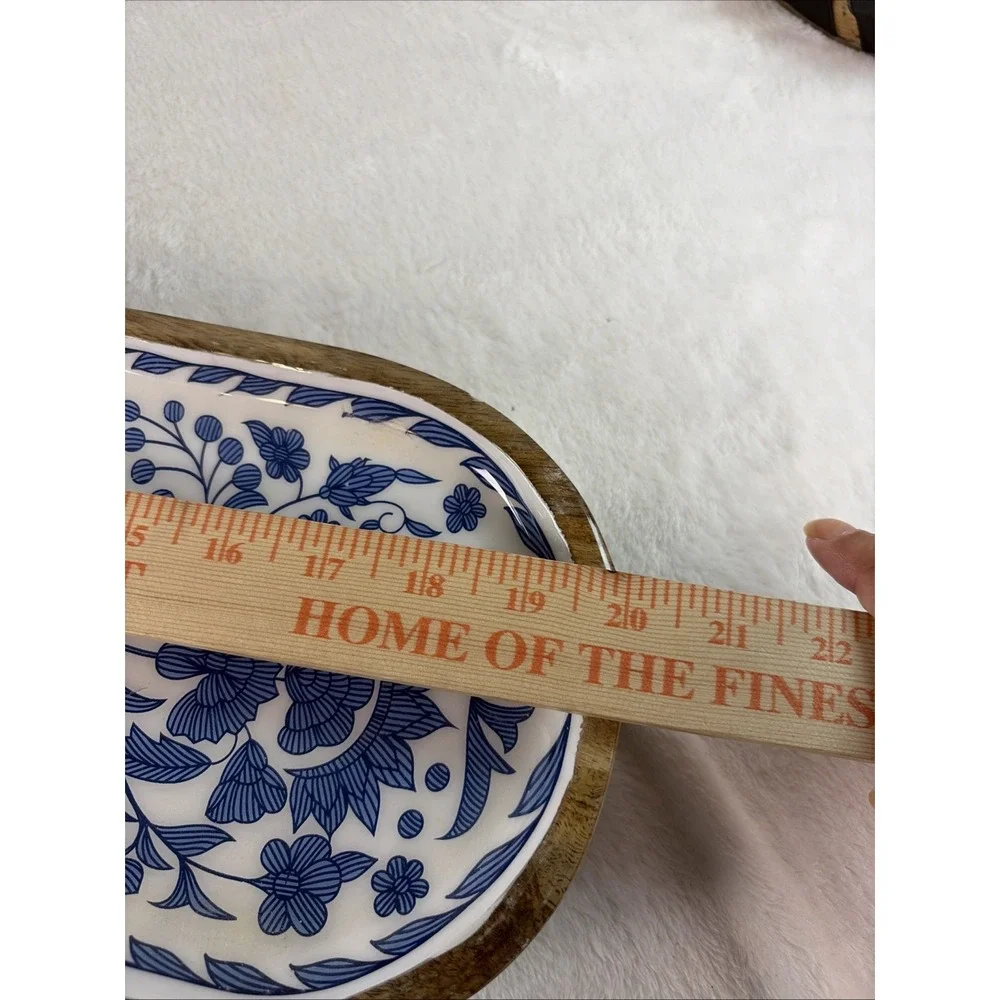 AVA Premium Handcrafted Long Decorative Tray Blue & White Floral Ceramic Inlay